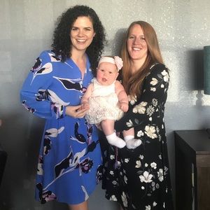 Yumi Kim - Blue, Purple Floral Print Silk Long Sleeves Fit and Flare Dress -sz M